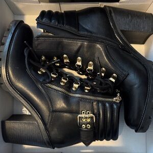Guess Black Combat Boots with Gold Accents